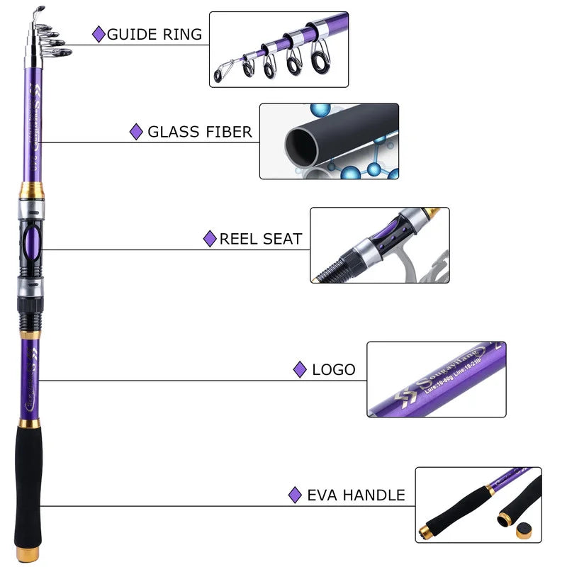 Sougayilang 4 Colors Telescopic Fishing Rod 1.8m-3.3m Glass Fiber EVA Handle Carp Spinning Rod Fishing Pole Fishing Weight 5kg